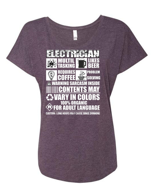 Electrician Multi-tasking T Shirt, Likes Beer T Shirt, Cool Shirt (Ladies' Triblend Dolman Sleeve)