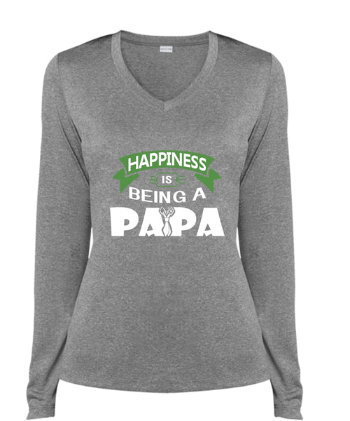 Happiness Is Being A Papa T Shirt, Being A Papa T Shirt, Father's Day T Shirt (Ladies LS Heather V-Neck)