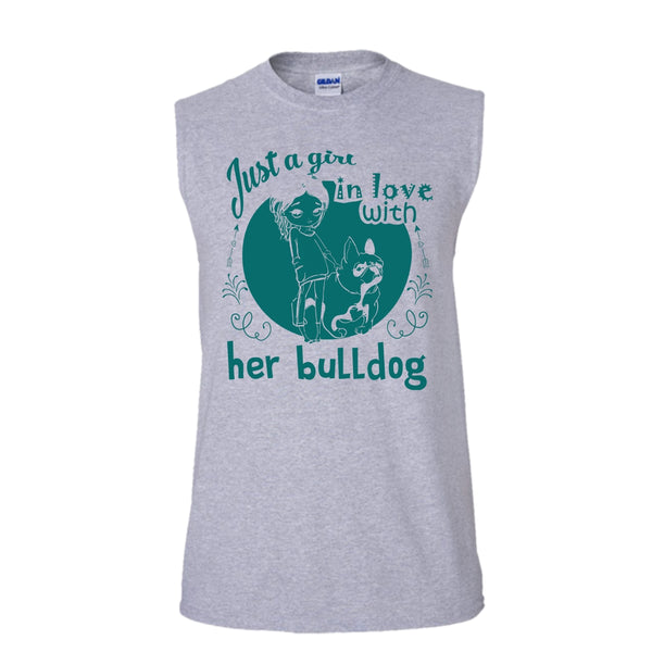 Just A Girl In Love With Her Bulldog Shirt, Cool Bull Dog Shirt (Men's Cotton Sleeveless)