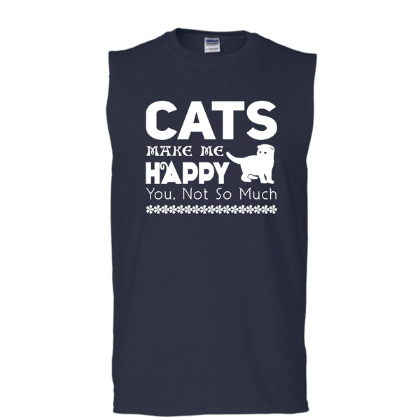 Cat Make Me Happy Shirt, You Not So Much Shirt (Men's Cotton Sleeveless)
