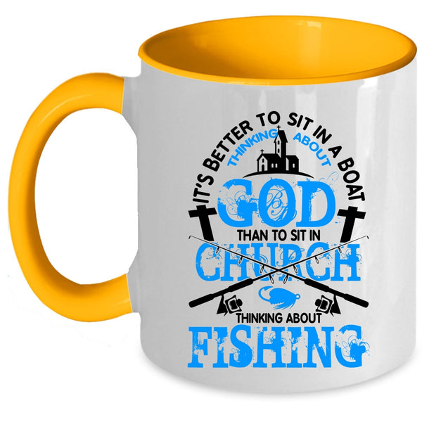 Funny Fishing Coffee Mug, Thinking About Fishing Accent Mug