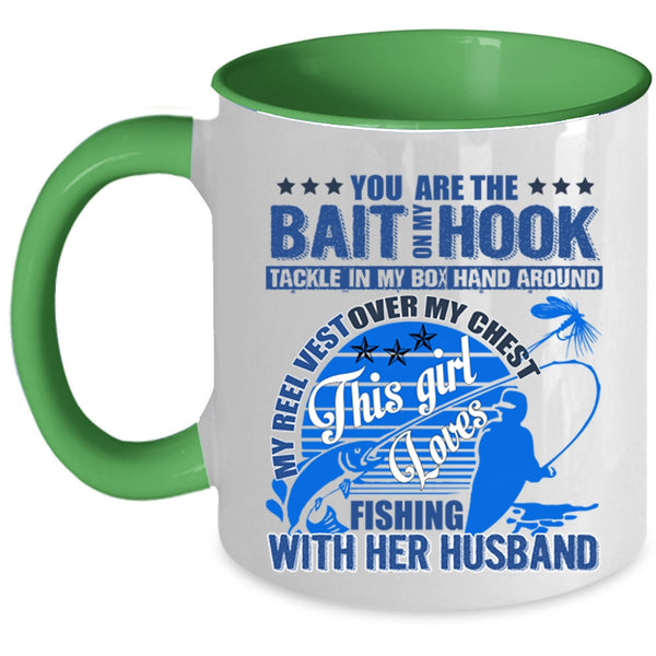 Pretty Girls Coffee Mug, This Girl Loves Fishing With Her Husband Accent Mug