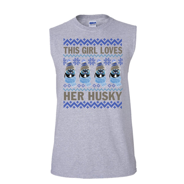 This Girl Loves Her Husky T Shirt, Husky Merry Christmas Tank Top (Men's Cotton Sleeveless)