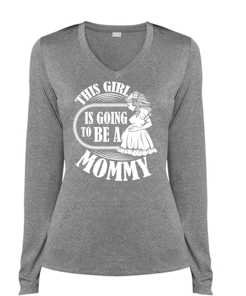 This Girl Is Going To Be A Mommy T Shirt, Being A Mom T Shirt, Cool Shirt (Ladies LS Heather V-Neck)