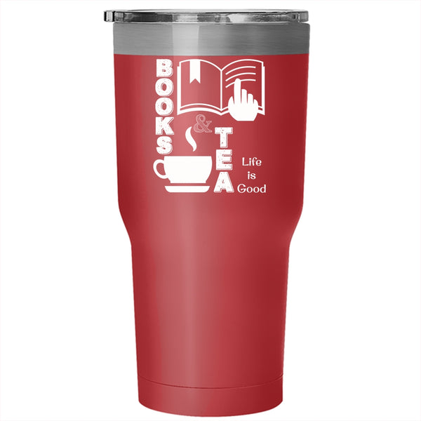 Books And Tea Tumbler 30 oz Stainless Steel, Life Is Good Travel Mug