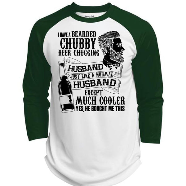 I Have A Bearded Chubby Beer Chugging Husband T Shirt, I Love Wife T Shirt, Awesome T-Shirts  (Polyester Game Baseball Jersey)
