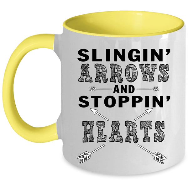 Stopping Hearts Coffee Mug, Slinging Arrows Accent Mug
