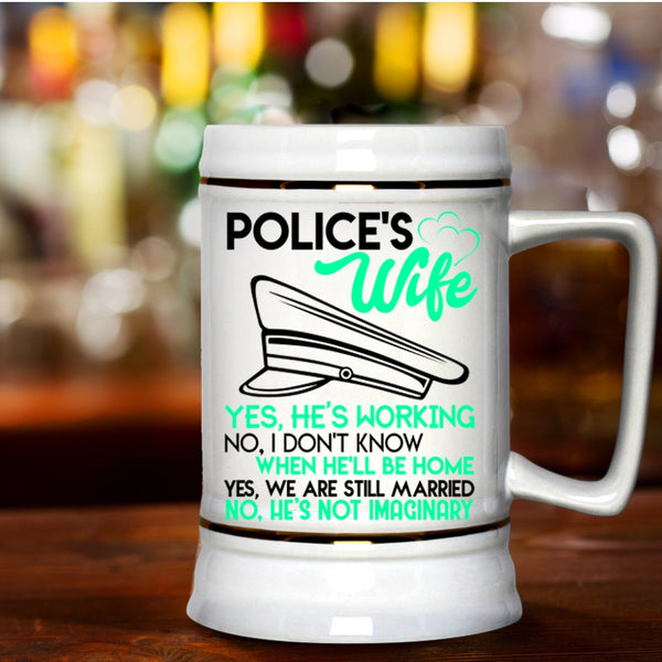 Cute Gift For Police's Wife Beer Stein 22oz, Police's Wife Beer Mug