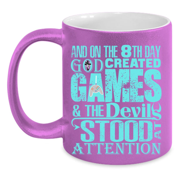 Cool Gamers Coffee Mug, On The 8th Day God Created Games Accent Mug