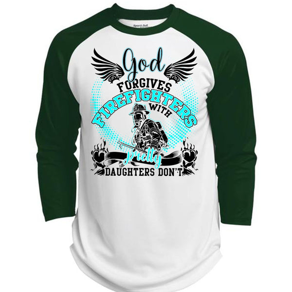 God Forgives Firefighters T Shirt, I Love Firefighter T Shirt, Awesome T-Shirts  (Polyester Game Baseball Jersey)