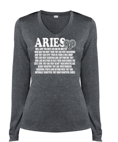 Aries Will Love You T Shirt, They Have Beautiful Souls T Shirt, Cool Shirt (Ladies LS Heather V-Neck)