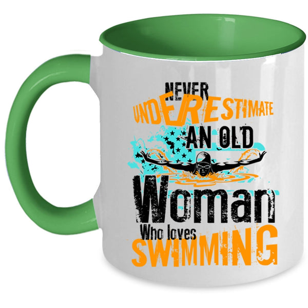 Cool Grandma Coffee Mug, An Old Woman Loves Swimming Accent Mug