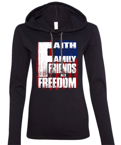 Faith Family Friends And Freedom T Shirt, Being A Veteran T Shirt (Anvil Ladies Ringspun Hooded)
