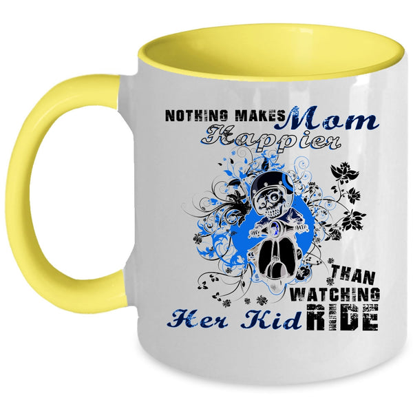 Watching Her Kid Ride Coffee Mug, Nothing Makes Mom Happier Accent Mug