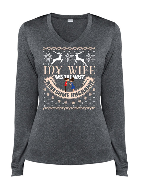 My Wife Has The Most Awesome Husband T Shirt, This Girl Loves Christmas T Shirt, Cool Shirt (Ladies LS Heather V-Neck)