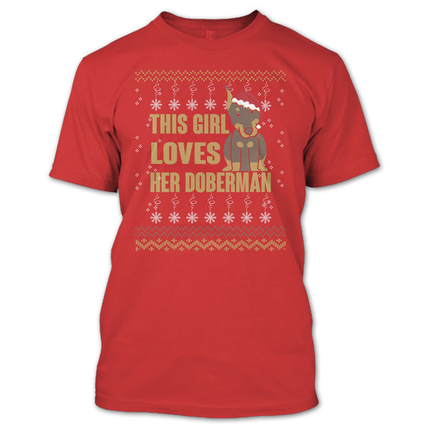 This Girls Loves Her Doberman T Shirt, Merry Christmas T Shirt