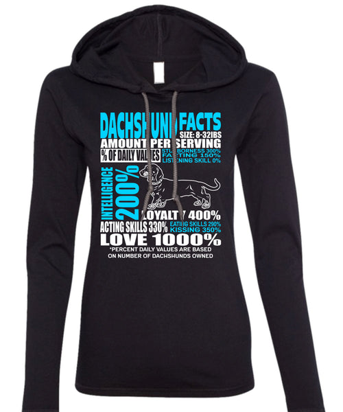 Dachshund Facts T Shirt, Dachshund Owned T Shirt (Anvil Ladies Ringspun Hooded)