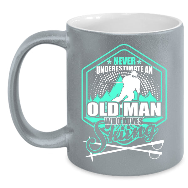 Old Man Loves Skiing Coffee Mug, Cool Grandpa Coffee Cup