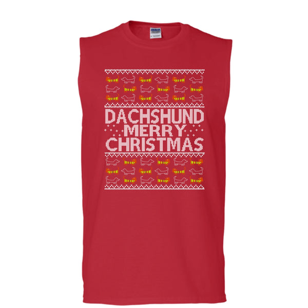 Dachshund Merry Christmas T Shirt, Coolest Dachshund Tank Top (Men's Cotton Sleeveless)