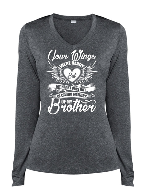 Loving Memory Of My Brother T Shirt, Your Wings T Shirt, Cool Shirt (Ladies LS Heather V-Neck)