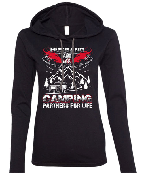 Husband And Wife Camping Partners For Life T Shirt, Being A Husband T Shirt (Anvil Ladies Ringspun Hooded)