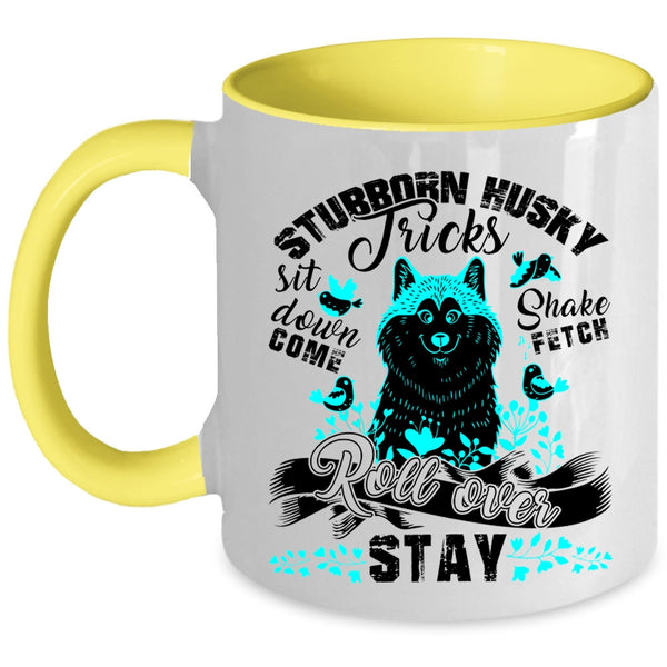 Cute Husky Coffee Mug, Stubborn Husky Tricks Accent Mug