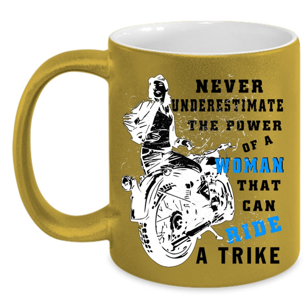 Cool Lady Coffee Mug, The Power Of A Woman Can Ride A Trike Accent Mug