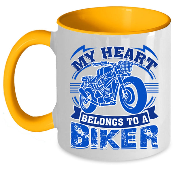 I Love Biker Coffee Mug, My Heart Belongs To A Biker Accent Mug