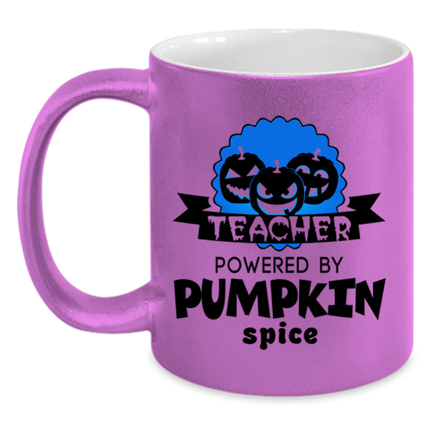 Cool Halloween Coffee Mug, Teacher Powered By Pumpkin Spice Accent Mug