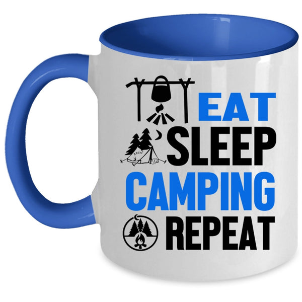 I Love Camping Coffee Mug, Eat Sleep Camping Repeat Accent Mug