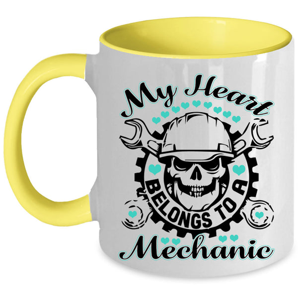 Cute Love Coffee Mug, My Heart Belongs To A Mechanic Accent Mug