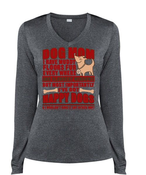 Dog Mom T Shirt, I Love My Dog T Shirt, Cool Shirt (Ladies LS Heather V-Neck)