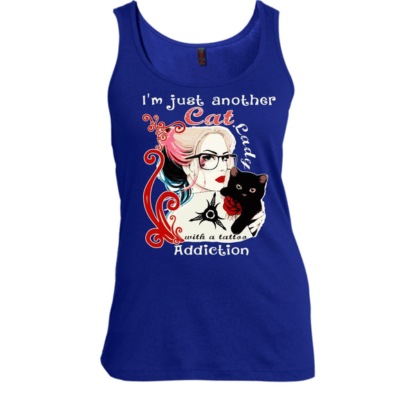 I'm Just Another Cat Lady T Shirt, Cat Lady With A Tattoo Addiction Tank Top