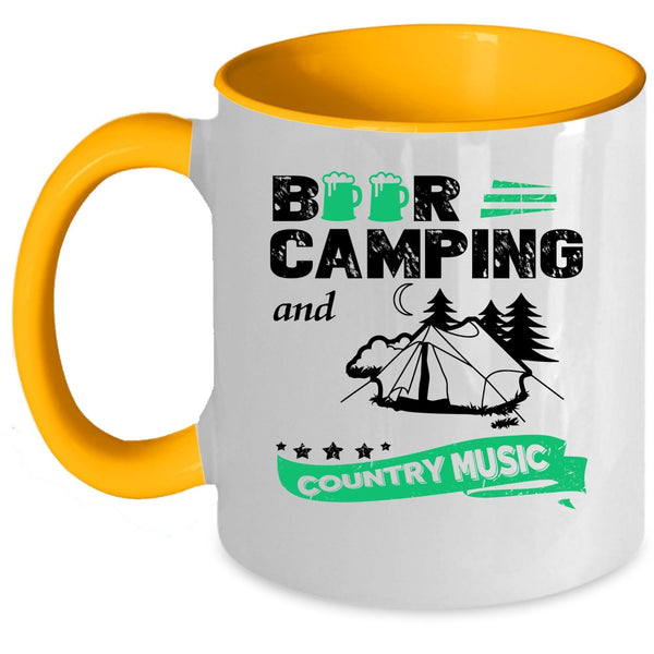 Funny Camping Coffee Mug, Beer Camping And Country Music Accent Mug