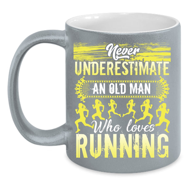 An Old Man Loves Running Coffee Mug, Funny Gift For Grandpas Coffee Cup