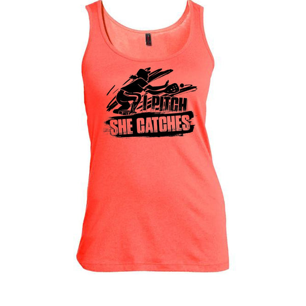 I Pitch She Catches T Shirt, Gift For Baseball Player Tank Top
