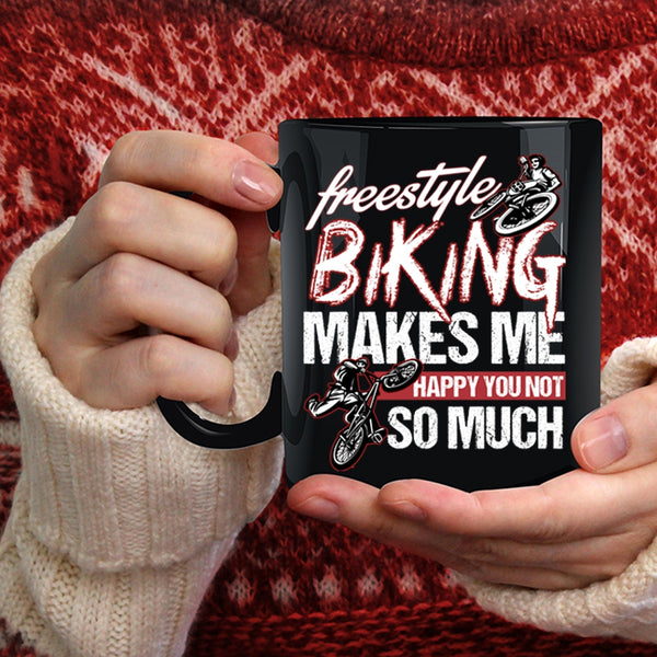 Freestyle Biking Makes Me Happy Coffee Mug, Awesome Biking Coffee Cup