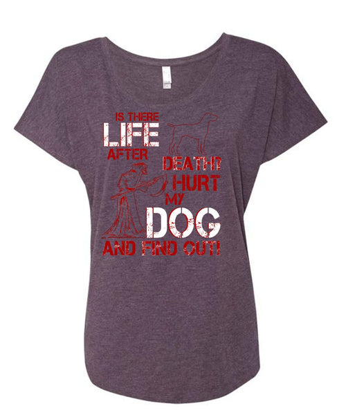 Hurt My Dog And Find Out T Shirt, Is There After Death T Shirt, Cool Shirt (Ladies' Triblend Dolman Sleeve)