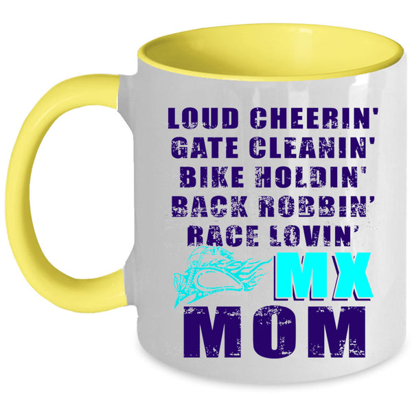Bike Holding Race Loving Coffee Mug, Loud Cheering Gate Cleaning Accent Mug