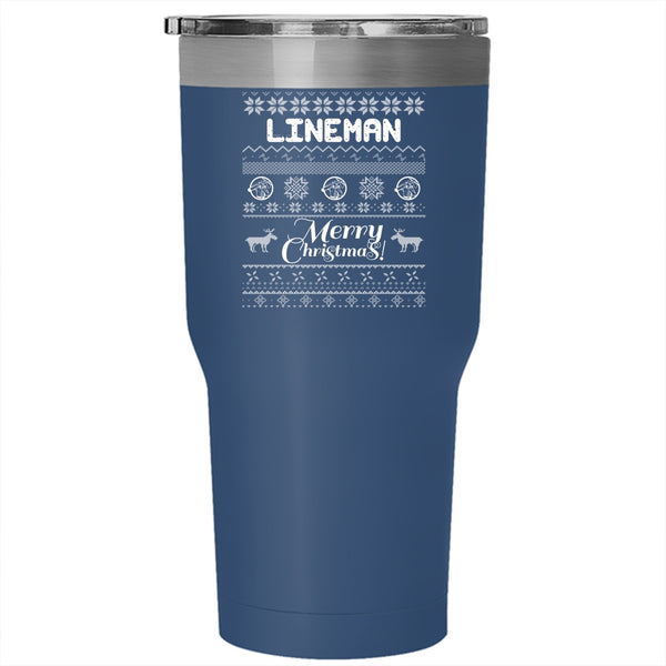 Lineman Tumbler 30 oz Stainless Steel, Merry Christmas Gift For Lineman Travel Mug