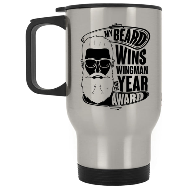 Cool Bearded Man Travel Mug, My Beard Wins Wingman Of The Year Award Mug