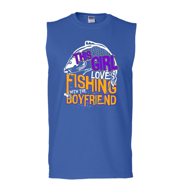 This Girl Loves Fishing T Shirt, Fishing With The Boyfriend Tank Top (Men's Cotton Sleeveless)