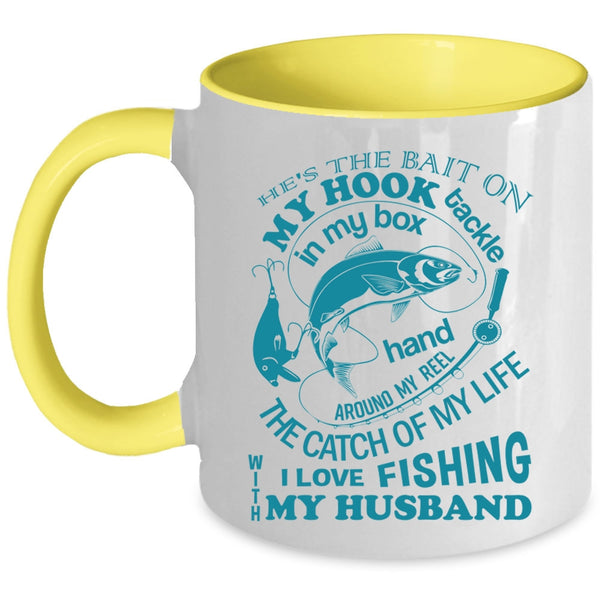 Marrying Coffee Mug, I Love Fishing With My Husband Accent Mug