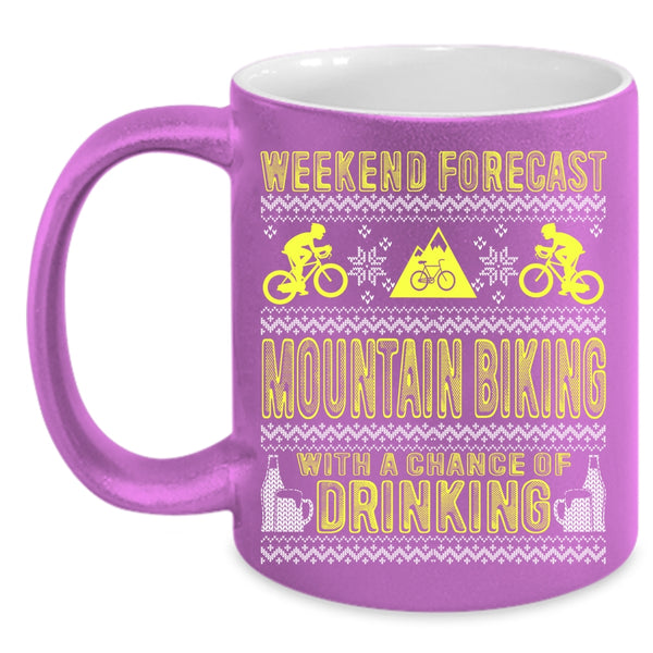 Weekend Forecast Mountain Biking Coffee Mug, Outdoor Coffee Cup