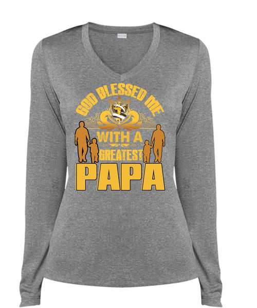 God Blessed Me With A Greatest Papa T Shirt, Being A Papa T Shirt, Cool Shirt (Ladies LS Heather V-Neck)