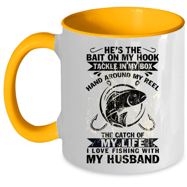 Cute Wife Coffee Mug, I Love Fishing With My Husband Accent Mug