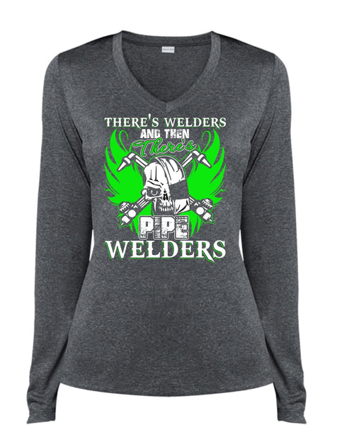 There's Pipe Welders T Shirt, Being A Welder T Shirt, Cool Shirt (Ladies LS Heather V-Neck)
