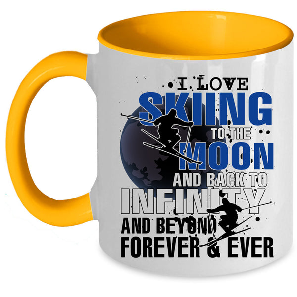 Funny Sport Coffee Mug, I Love Skiing To The Moon And Back Accent Mug