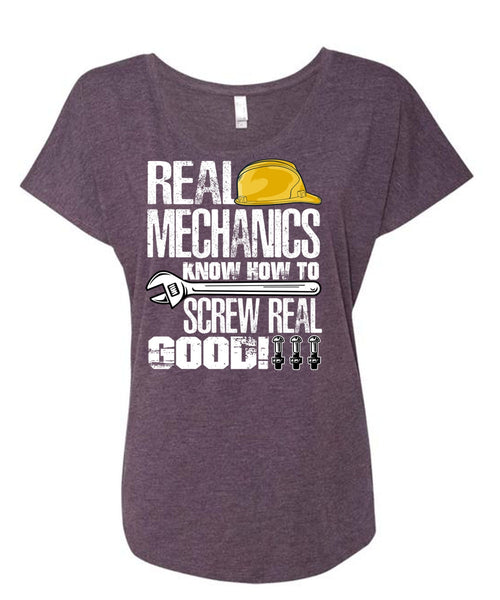 Real Mechanics T Shirt, Being A Mechanic T Shirt, Cool Shirt (Ladies' Triblend Dolman Sleeve)