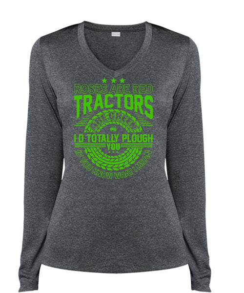 Roses Are Red Tractors T Shirt, Being A Tractor T Shirt, Cool Shirt (Ladies LS Heather V-Neck)